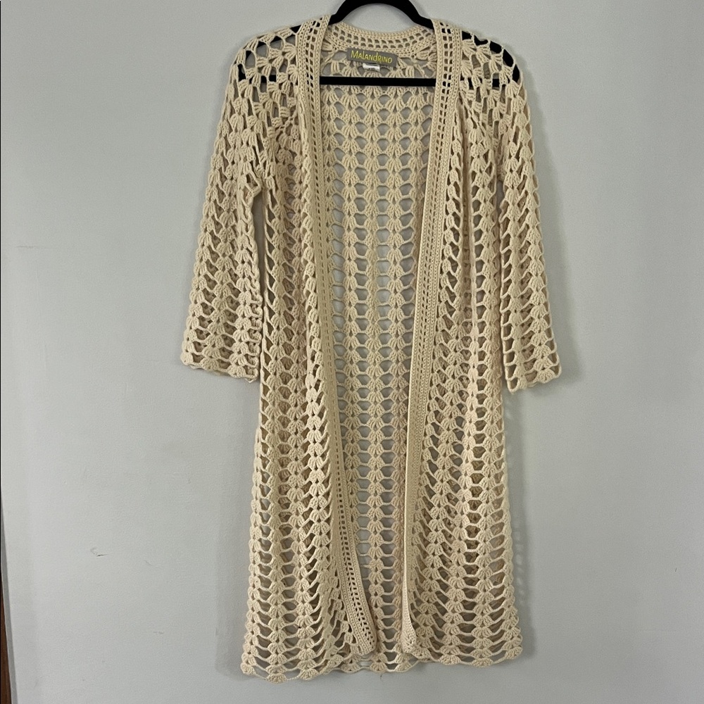 Malandrino | Cream Cashmere Crochet Open Cardigan